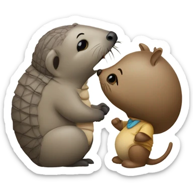 An armadillo and hairy otter giving a kiss  sticker