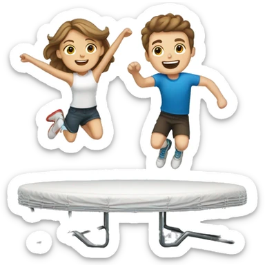 white boy with brown hair and white girl jumping on trampoline  sticker