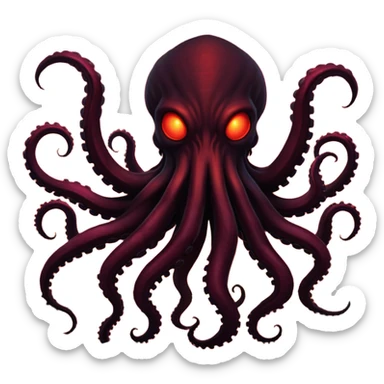 Large dark silhouette of a monster with multiple tentacles against a glowing red sky. sticker