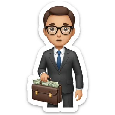 businessman in suit and glasses with an open briefcase full of dollar bills sticker