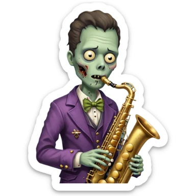 Zombie saxophonist – bent saxophone, puffed cheeks, eerie jazz vibe.
 sticker
