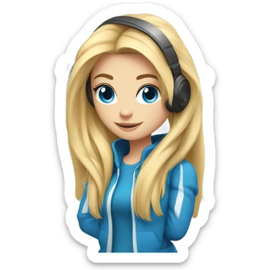 long blonde hair blue eyed gamer girl pink  sticker