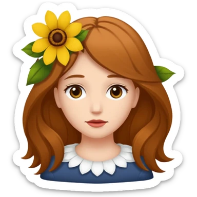 Ein braunhaariges Mädchen (glatte Haare ) mit einen Blume hinter dem ohr lange haare zur Seite kuckend  sticker