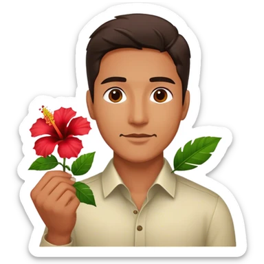 Man holding hibiscus flower sticker