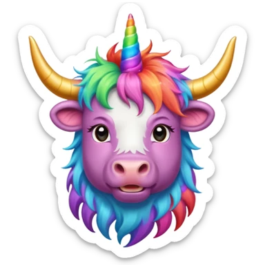 Highland cow rainbow unicorn sticker