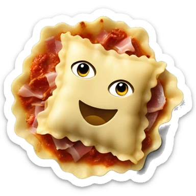 ravioli with cured ham, sundried tomatoes and sauce sticker