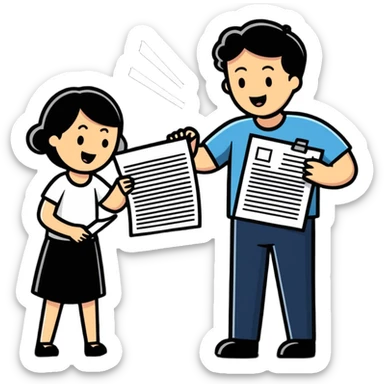 man celebrating the singing of divorce papers next to crying woman art influence two subjects sticker