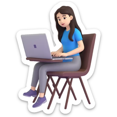 girl with long dark hair using a laptop on a chair sticker