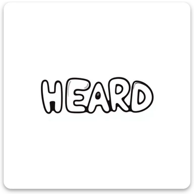 'HEARD' text in a hand-drawn doodle style emoji sticker