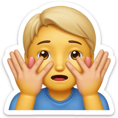 Make an emoji blushing while trying to hide her face sticker