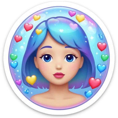 A dreamy bubble floating above a head silhouette (or just standalone) filled with little heart emojis, kiss marks 💋, and sparkles.  sticker