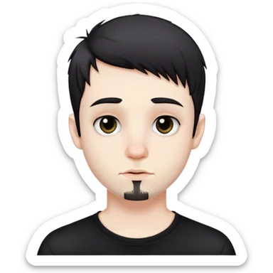 Cute white male, short dark colored hair and facial hair, nose and lip piercing, emo sticker