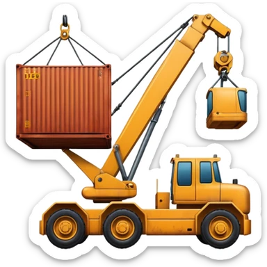 Container being lifted by a large machine, import. sticker