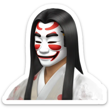 hot-guy-noh-mask-longhair-japanese-kimono sticker