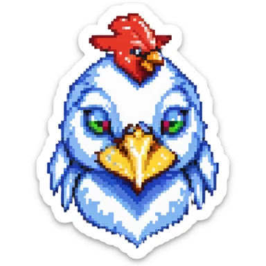 ultra-minimal blocky Minecraft chicken head emoji with one large colorful square pixel, perfectly square, extremely simple, abstract, playful, childlike sticker