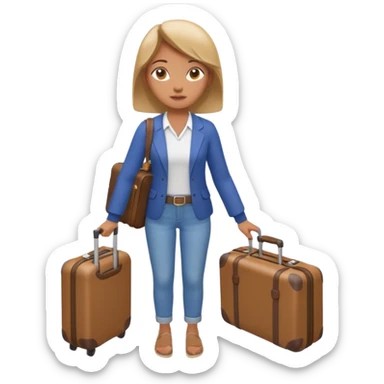 woman carrying a suitcase portrait, head and shoulders only, suitcase handle visible near shoulder, casual travel outfit, confident expression, travel vibe, 3D cartoon style, mobile game icon style, clean background, no text, no watermark sticker