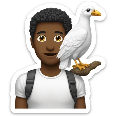 Personne blanche qui tien une pelle devant un oiseau sticker