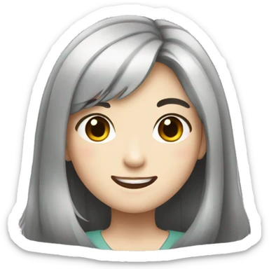 Draw a pretty Korean girl with black long hair, fair skin, no glasses, and a smiling face. sticker