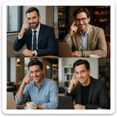 elegant man flirting gesture, varied styles, work or cafe environment sticker