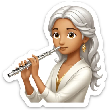 Cinematic Realistic Flute, polished silver metal with precise keywork, warm golden reflections dancing along its surface, soft hands carefully positioned over the keys, glowing with an elegant and airy charm. sticker