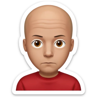 almost bald man, with hair on his head wearing a black sweatshirt and a red t-shirt under the sweatshirt and with brown eyes and a serious look  sticker