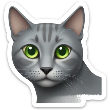 side profile of a grey cat who is looking towards the viewer and has green slitted eyes sticker