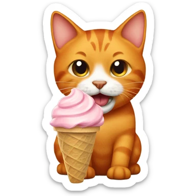Dark orange tabby cat eating ice cream sticker