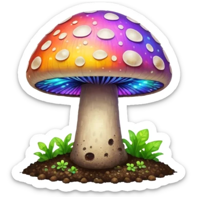 rainbow glowing magic mushroom with dirt sticker