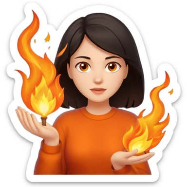 Dark haired woman with fire in her hands sticker