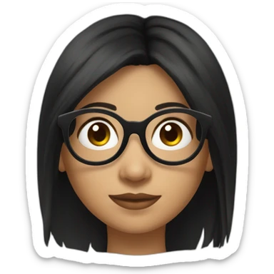 a portuguese girl with black long hair on a pony tail and black rounded glasses sticker