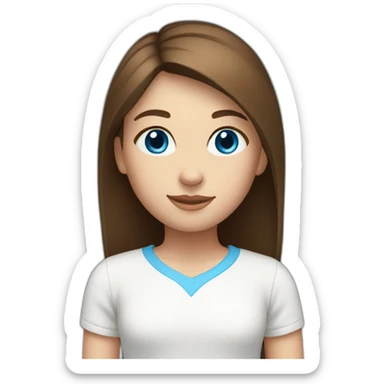 girl with straight brown hair and blue eyes in white top sticker