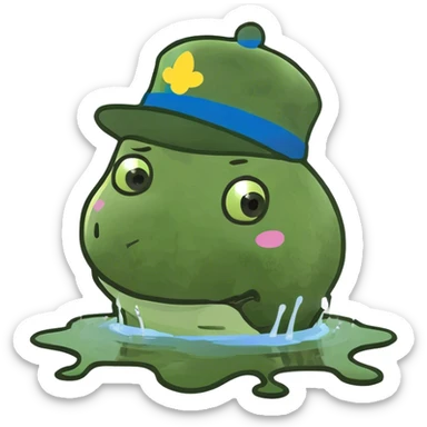 A color puddle with a cute face sticker