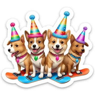 3 cowboy dogs snowboarding birthday party sticker