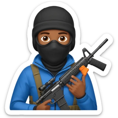 Brown skin Robber with ski mask and ar-15 sticker