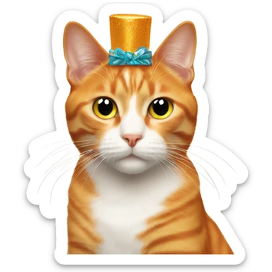 Orange cat wearing a new years headband  sticker