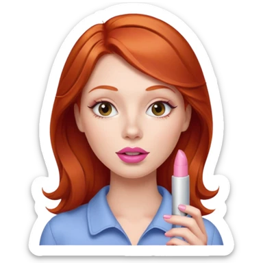 redhead woman using chapsitck sticker
