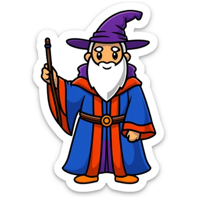 Magical wizard wearing hat and robe with Armenian flag colors (red, blue, and orange stripes) sticker