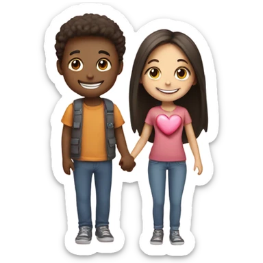 smiling girl and boy duo with heart sticker