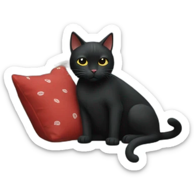 A black cat with a red bandana clawing at a blue sofa sticker