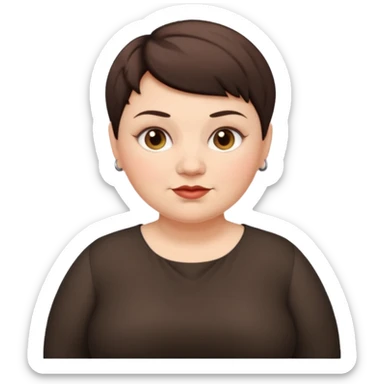 classic teacher emoji but fatter and with a black pixie cut, make her white and the pixy cut is pointy and dark brown and she is very fat sticker