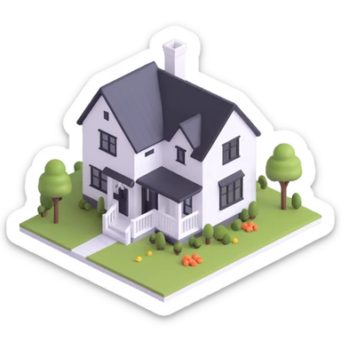3d isometric modern farmhouse, white with black trim sticker