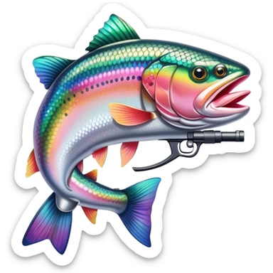 Rainbow trout holding a gun sticker