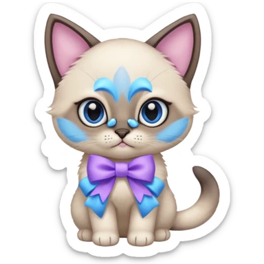 siamese kitten wearing a lavender colored bow sticker