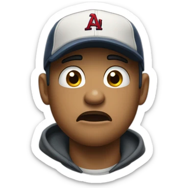 an angery reaction wearing a baseball cap sticker