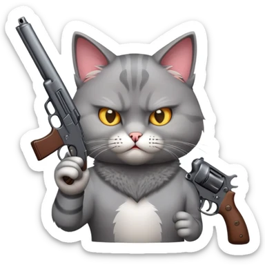 Cat holding gun looking mad sticker