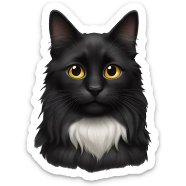black cat domestic long-haired with half white mouth sticker