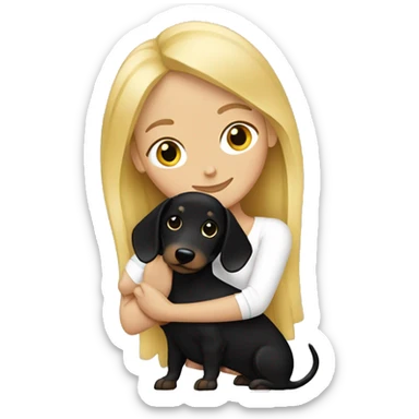 blonde woman hugging black dachshund sticker