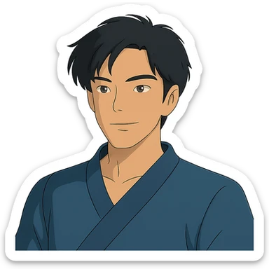 ghibli style portrait of a black haired handsome Chinese man sticker