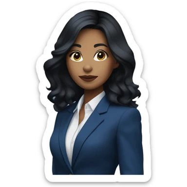 beautiful female, black hair, wearing dark blue suits, Background with buildings, white skin, pampadour cut with fade, Blue color background sticker