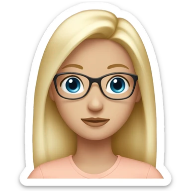 blonde girl with blue eyes in a light salmon top with glasses sticker